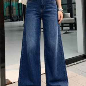 women wide leg high rise jeans front view