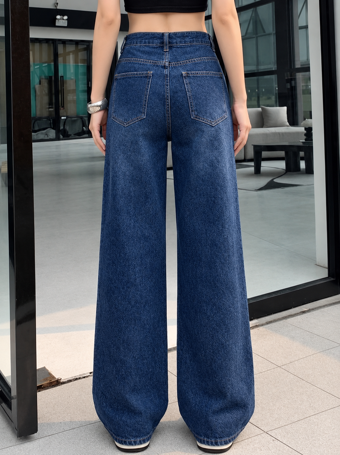 Women Comfort Wide Leg High-Rise Stretchable Jeans - Image 2